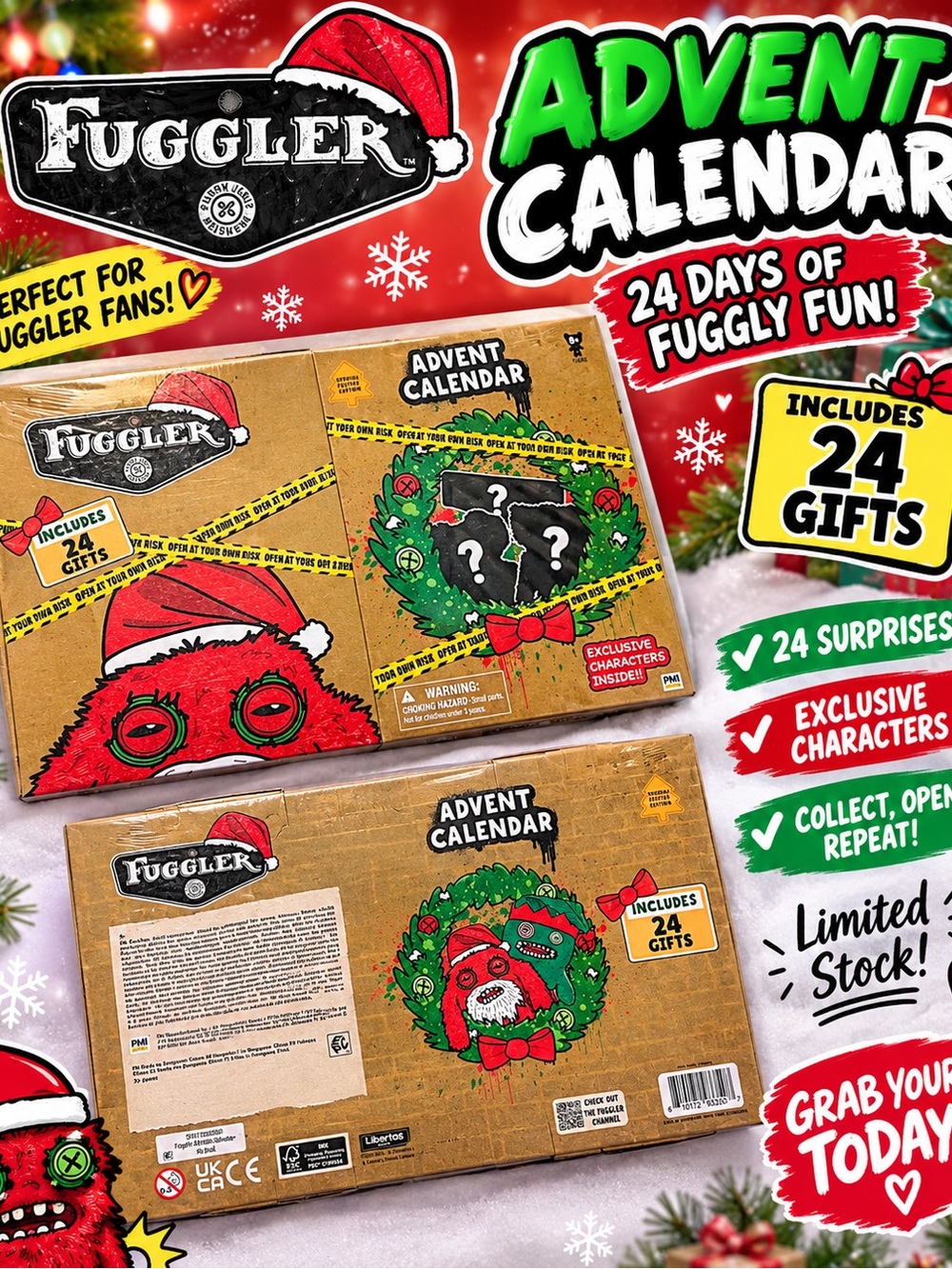 Fuggler Red Advent Calendar for Kids - 24 Surprise Toys